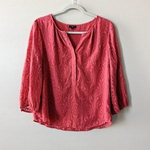 Talbots Textured Printed Split Neck Blouse